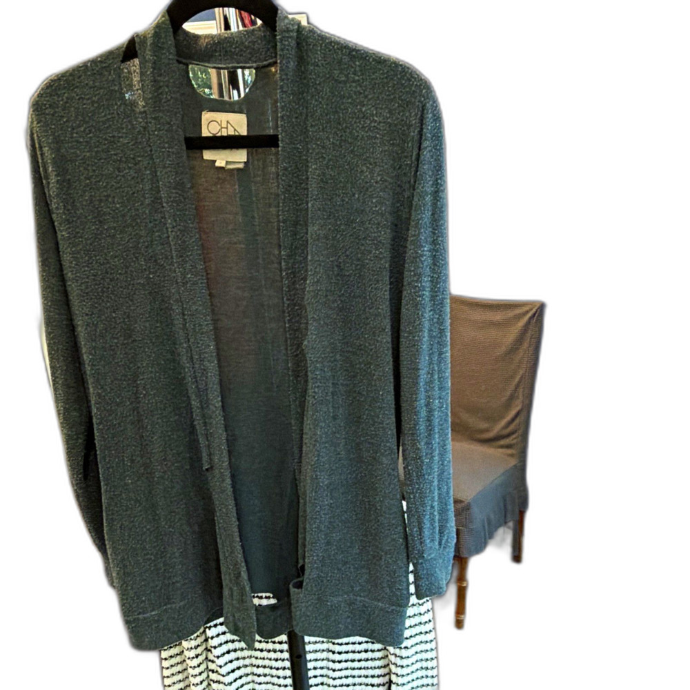 CHASER Women's Dark Green Cardigan Sweater Cut-Out Long Sleeve S